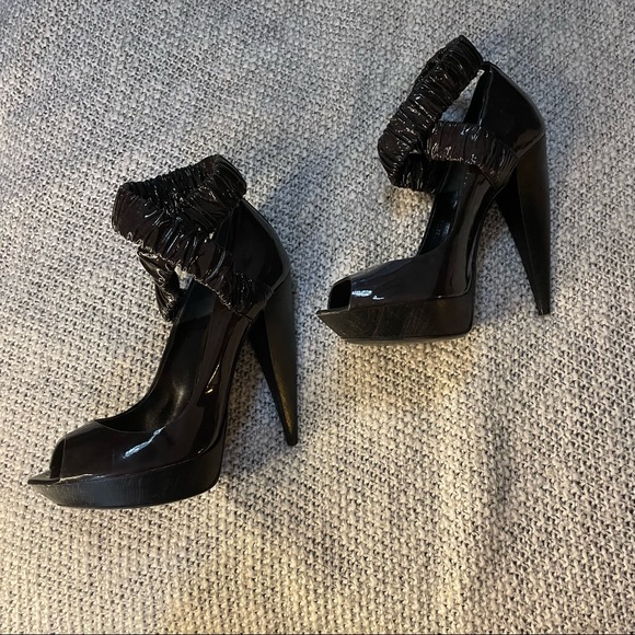 Burberry Prorsum brown cross cross ruched platform heels 39.5 - Picture 7 of 14